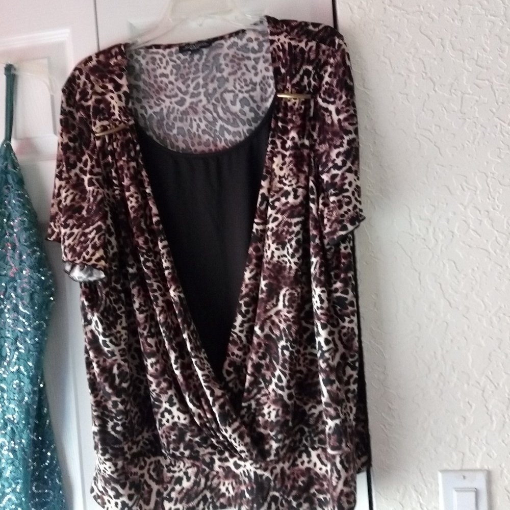 Woman's black and animal print blouse